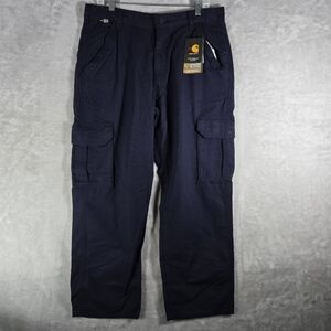 Carhartt FR Cargo Pants Size 35x30 Navy Canvas Flame Resistant FRB240-DNY Mens